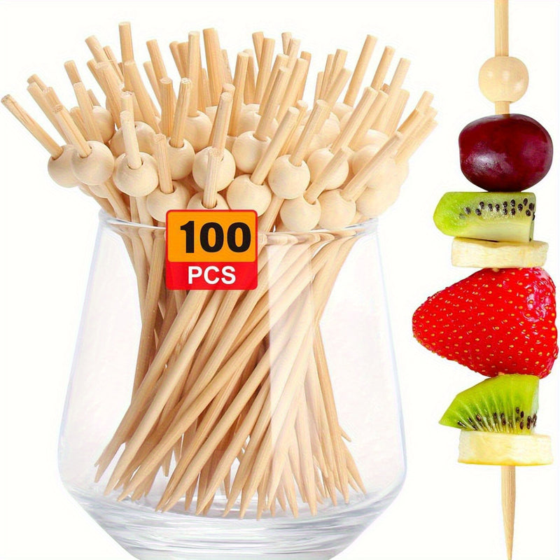 100pcs 11.96cm Brochetas de Frutas de Madera - Palillos de Bambú Sostenibles para Frutas, Aperitivos y Cócteles - Brochetas de Madera Duraderas de Alta Calidad para Fiestas, Comidas Informales y Uso Doméstico