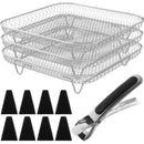 Juego de accesorios para freidora de aire de acero inoxidable grado alimenticio: rejilla apilable, pinzas, tapete elevador, estante de tres niveles saludable, compatible con lavavajillas y horno, apto para olla a presión, múltiples formas, cocina y horne