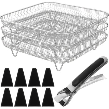 Juego de accesorios para freidora de aire de acero inoxidable grado alimenticio: rejilla apilable, pinzas, tapete elevador, estante de tres niveles saludable, compatible con lavavajillas y horno, apto para olla a presión, múltiples formas, cocina y horne