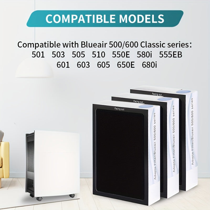 1 Conjunto De 3 Filtros De Repuesto True HEPA Compatibles Con Blueair 500/600 Smokestop Classic 503 505 603 650E 550E 501 510 555EB 601 605 580i 680i, Filtración De 3 Etapas De Alta Eficiencia Con Carbón