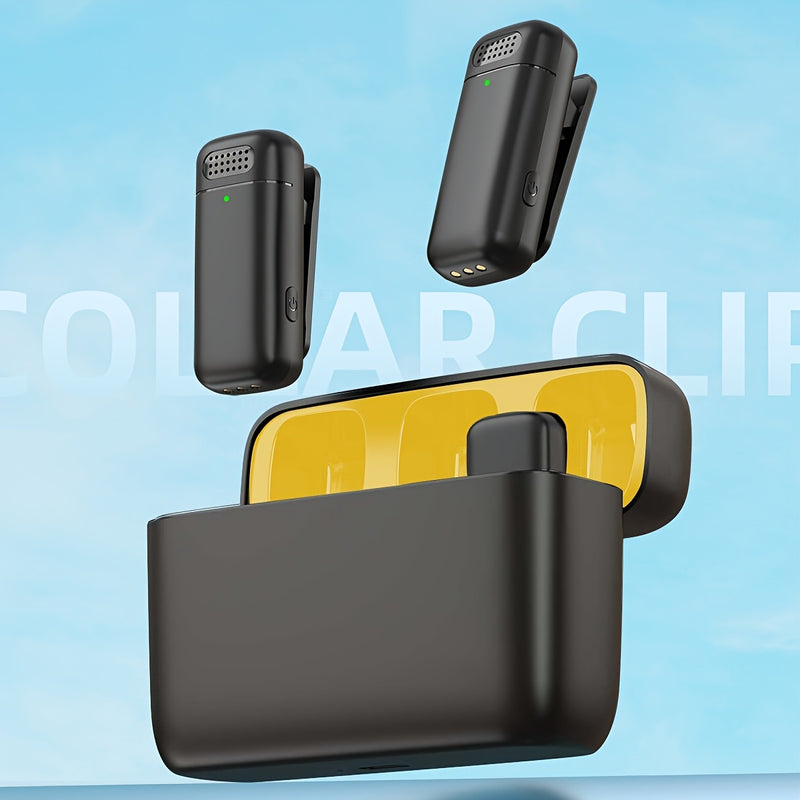 Pack de 2 Micrófonos Inalámbricos con Clip para Cuello y Base de Carga con Pantalla Digital, Compatible con iPhone y Otros Dispositivos Android
