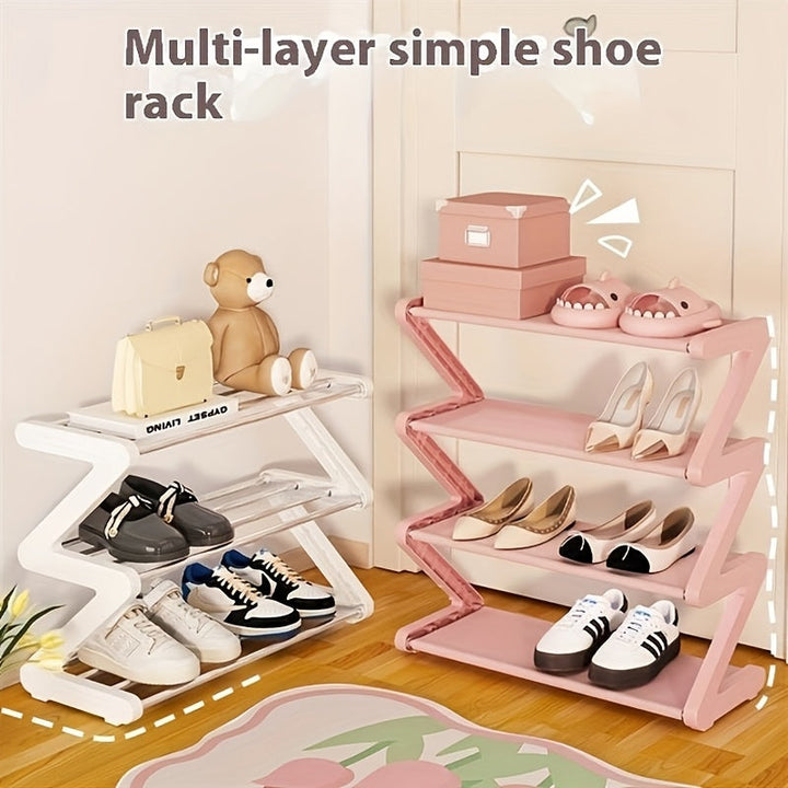 1pc Estante Plegable en Forma de Z para Zapatos - Organizador de Plástico Fácil de Montar, Ideal para Hogar, Dormitorio o Entrada - Diseño Compacto, Estantería Básica, Almacenamiento Práctico y Utilitario