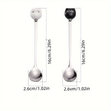 Cuchara de café de acero inoxidable con diseño de gato y panal de cerámica elegante - Utensilio de cocina duradero y decorativo con mango, ideal para preparar y servir café, accesorios para bares de café