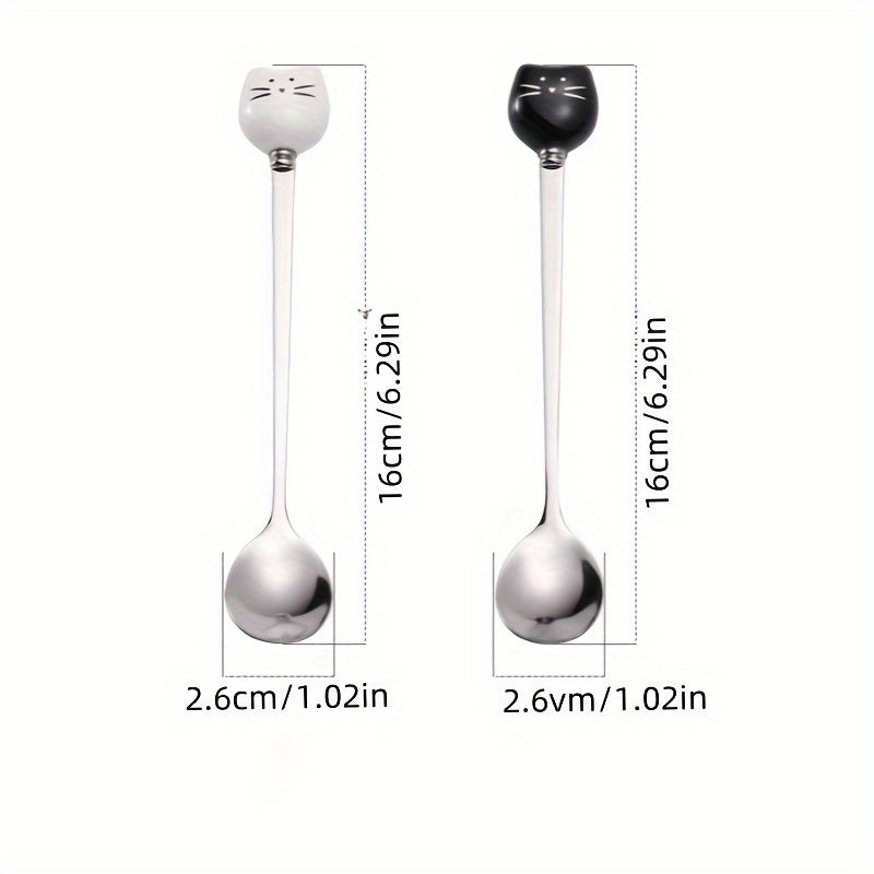 Cuchara de café de acero inoxidable con diseño de gato y panal de cerámica elegante - Utensilio de cocina duradero y decorativo con mango, ideal para preparar y servir café, accesorios para bares de café