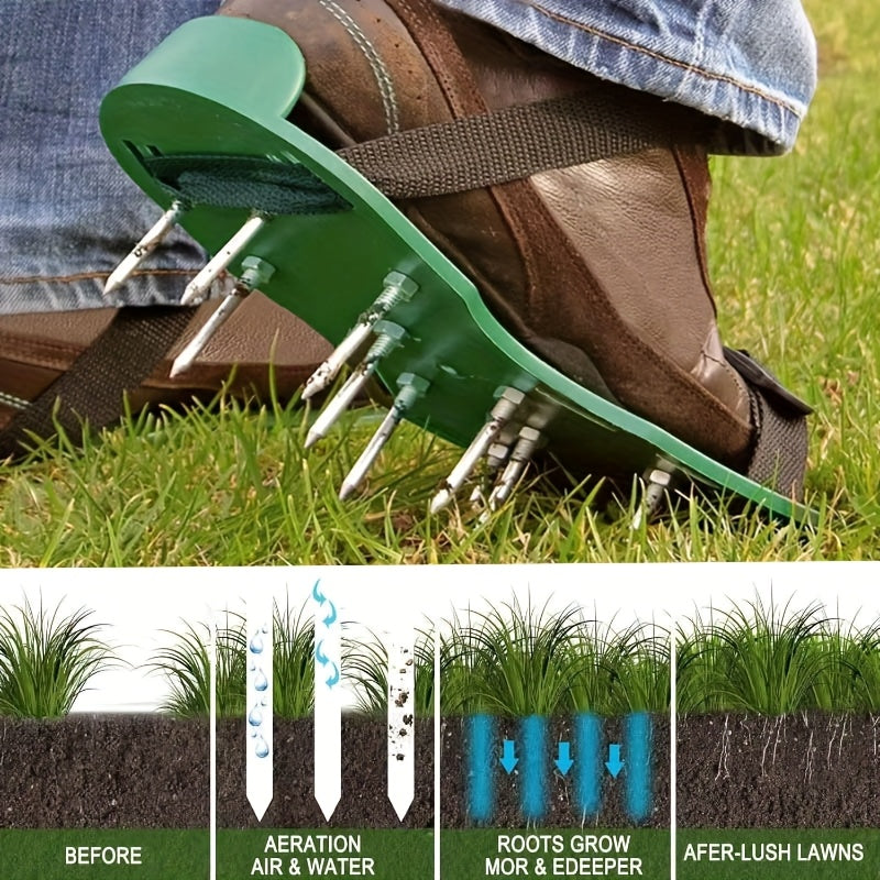2 Pares de Zapatos con Clavos para Césped Resistentes - Con Puntas Largas para Descompactar Suelo, Corte de Hierba y Jardinería - Calzado Duradero para Aireación con Clavos Metálicos Galvanizados - Compatibles con Cortacéspedes Manuales y Deshierbadores