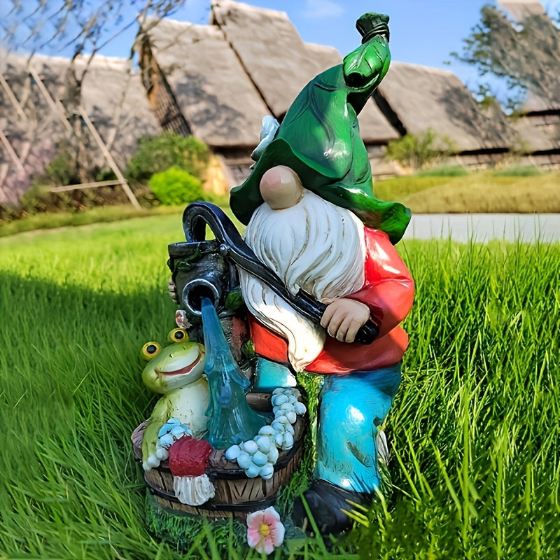 Estatua de gnomo de jardín solar con baño de rana, decoración de exterior de resina, control de sensor de luz, batería de níquel de energía solar, 600 mAh, sin control remoto, para decoración de balcón, césped y patio.