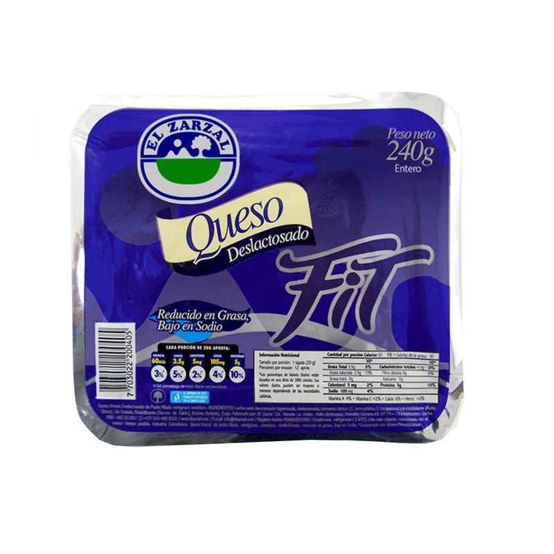 QUESO ZARZAL 240G DESLACTOSAD FIT ENTERO