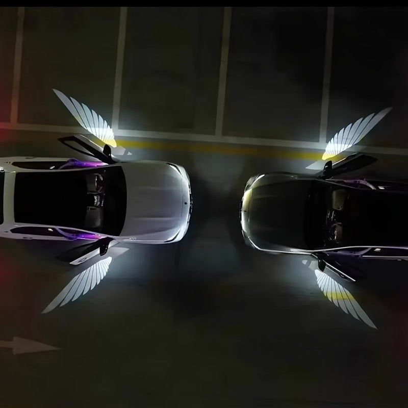 2pcs Luces de Bienvenida para Puerta de Coche, Luces de Bienvenida con Diseño de Alas de Ángel, Diseño Mini, Fáciles de Llevar, Muy Adecuadas para Asistir a Eventos, Suministros para Fiestas, Funcionan con Pilas No Incluidas