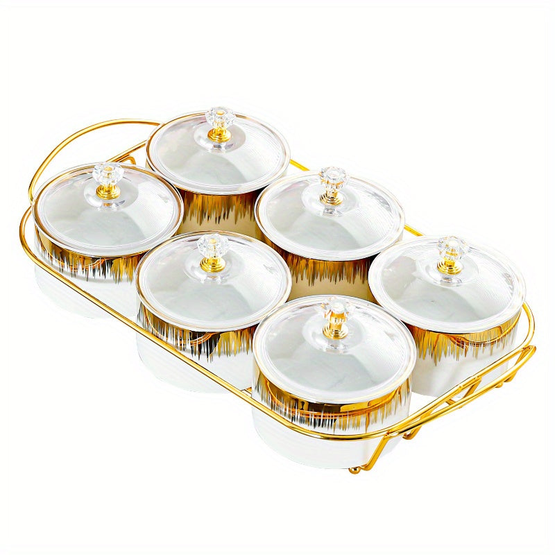 Juego de 4/6 contenedores cerámicos sellados con borde dorado, almacenamiento de alimentos, estilo lujoso europeo, mediterráneo, adecuado para almacenamiento de restaurantes y salas de estar, snacks, dulces, frutas secas, galletas, frutas y especias.
