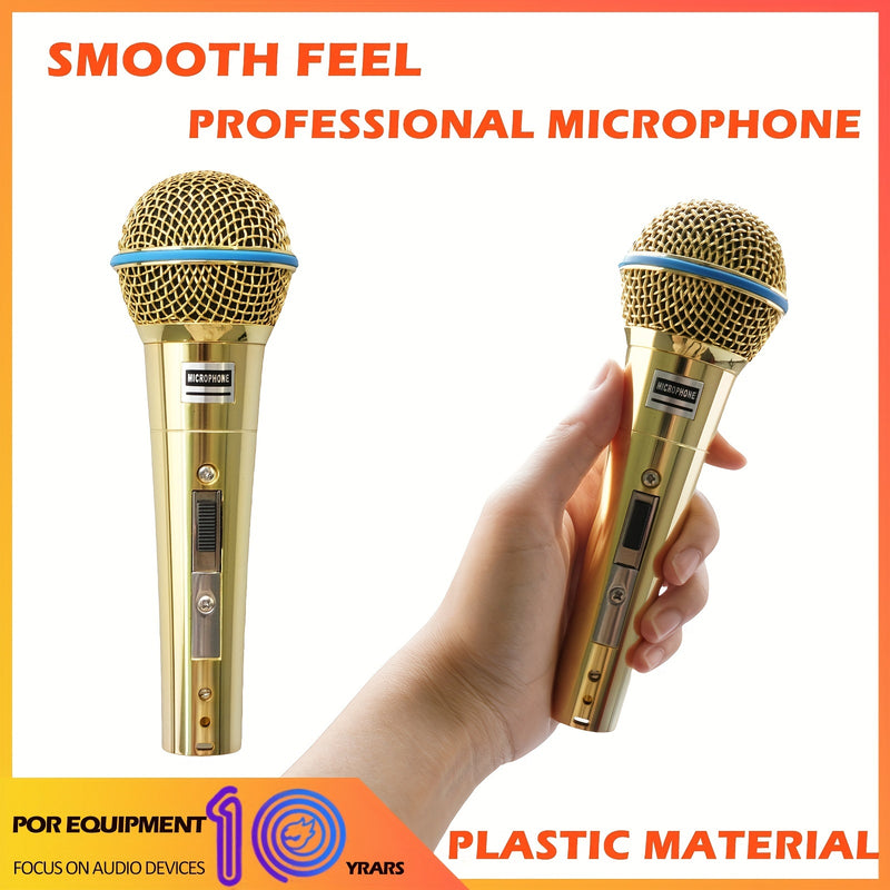 Micrófono dinámico profesional dorado con cable, sensación suave, conector de 6.35 mm, material plástico, ideal para karaoke, fiestas, bodas y regalos de Navidad