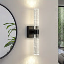 Aplique LED de cristal moderno - Aplique de pared de hierro fundido negro mate, montaje semi empotrado con control de interruptor para baño, dormitorio, sala de estar - 39,88 cm 5000 K, cableado, 110 V-240 V, fuente LED integrada