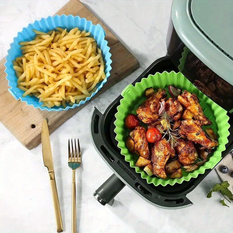 1 pieza de funda de silicona reutilizable para freidor de aire - No inflamable, fácil de limpiar, perfecta para pollo, papas fritas y más, compatible con hornos y microondas, esencial para la cocina para hornear y cocinar, accesorios para freidor de aire