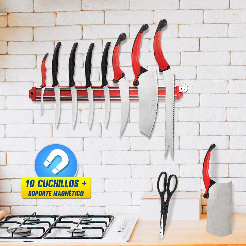 Set Cuchillos x10 Acero Inoxidable Soporte Magnético E033
