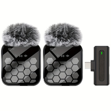 Sistema de Auriculares Inalámbricos Profesionales con Función Silenciosa, Carga USB Tipo-C, Batería Recargable de Litio y Cubierta de Micrófono en Forma de Cuadrícula Hexagonal - Ideal para Transmisiones En Vivo, Karaoke, Juegos y Videollamadas, Equipo p