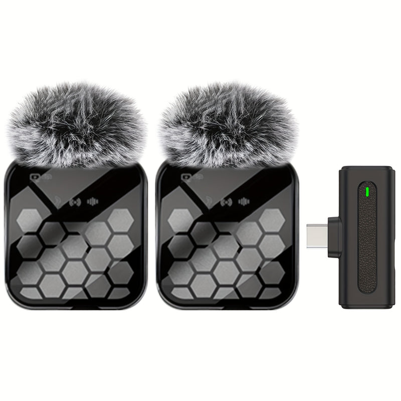 Sistema de Auriculares Inalámbricos Profesionales con Función Silenciosa, Carga USB Tipo-C, Batería Recargable de Litio y Cubierta de Micrófono en Forma de Cuadrícula Hexagonal - Ideal para Transmisiones En Vivo, Karaoke, Juegos y Videollamadas, Equipo p