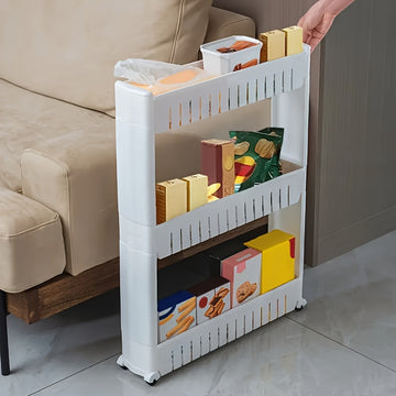 Organizador de 3 Niveles para el Borde del Refrigerador Ultra Estrecho - Carrito Independiente para Almacenamiento en Baño y Sala de Estar - Adecuado para Escenarios de Hotel, Hogar, Cocina y Salón