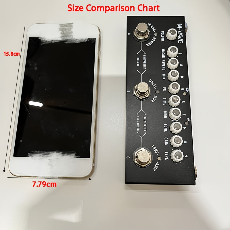Pedal de guitarra de efectos múltiples DaierTek con 9 simulaciones de cabina clásica, construcción de metal, interfaz de audio USB, preajustes de tono editables, diseño portátil y compacto - Negro