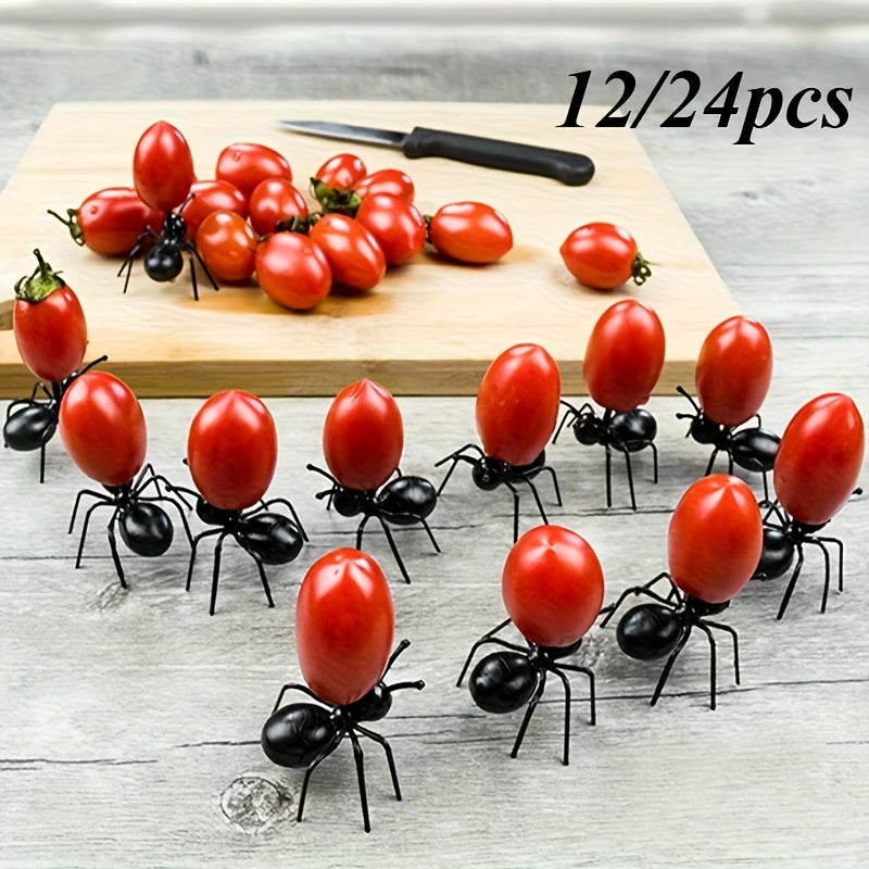 12/24 piezas de tenedores para fruta con diseño de hormiga, hechos de material plástico de polipropileno (PP), ideales para fiestas y celebraciones