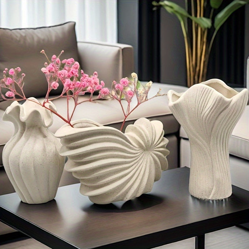 3 piezas Conjunto de jarrones decorativos de cerámica de estilo bohemio - Solo lavado a mano, tema floral, forma ovalada, ideal para Navidad, Halloween, Janucá, Acción de Gracias, Día de San Patricio decoración