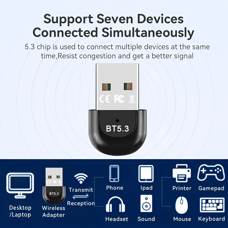 Adaptador inalámbrico USB 5.3 para PC, receptor de perro cifrado inalámbrico USB, compatible con laptops/auriculares/teclados/mouse hablantes, Windows 11/10/8.1, enchufa y juega, compatible automático hacia abajo con dispositivos 3.0/4.0/5.0/5.1
