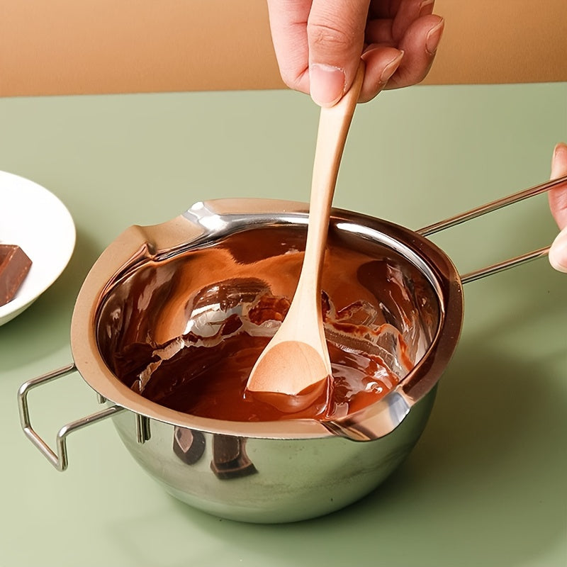 Olla de acero inoxidable para derretir chocolate, acabado metálico pulido, diseño novedoso, herramienta de cocina para chocolate americano, dulces y galletas - 26 cm x 14 cm x 6 cm