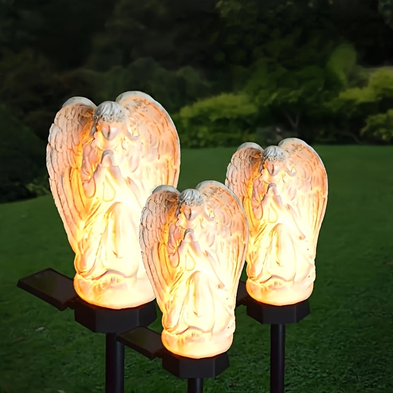 Ángel Blanco Solar Lámpara de Resina Artesanal con LED Iluminación Exterior para Jardín Luz Solar Decorativa para Césped y Senderos, Luces Paisajísticas para Patio y Fiestas