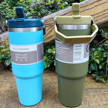 Taza aislada de vacío de acero inoxidable de 30 onzas con tapa - Rotativa, reutilizable, solo lavable a mano, ideal para deportes y uso familiar - Perfecta para Navidad, Día de San Valentín, Día de la Tierra, regalo.