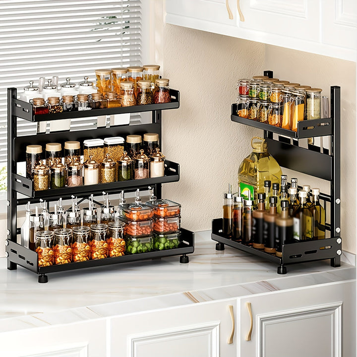 Estante de Especias Metálico Ajustable de 2 Niveles - Organizador de Encimera que Ahorra Espacio para Especias, Botellas y Utensilios - Perfecto para Cocina y Comedor