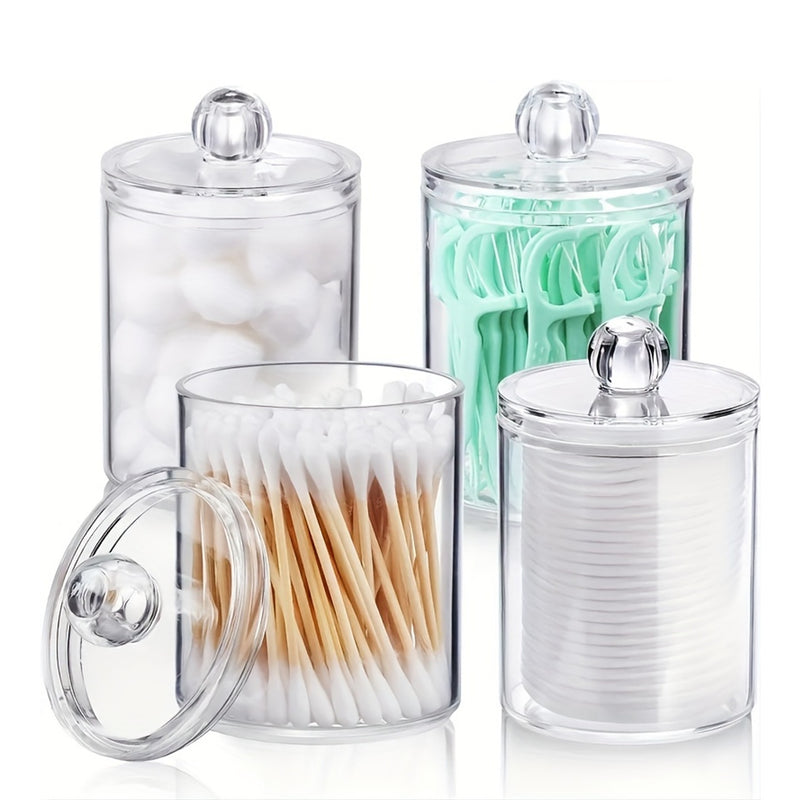 4 unidades/3 unidades/2 unidades/1 unidad de contenedores de hisopos de plástico transparente con tapa, acabado pulido, dispensador de mostrador para hisopos, almohadillas de maquillaje, cosméticos
