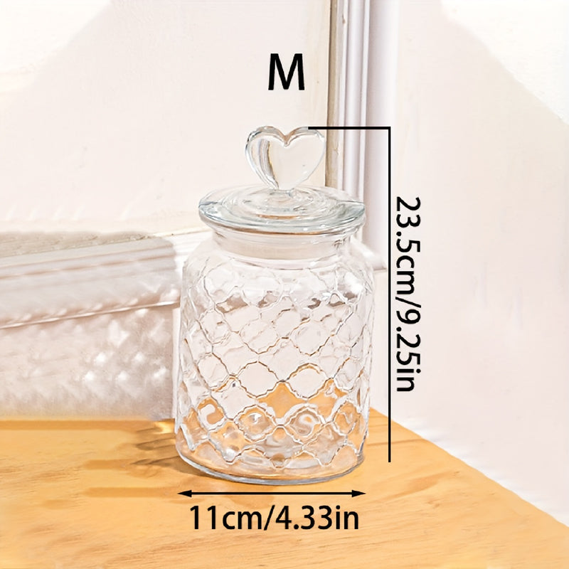 1 vaso de vidrio con tapa en forma de corazón - Contenedor de almacenamiento hermético reutilizable para frutas secas, granos y comida para mascotas - Organización de cocina y despensa transparente, organizadores y almacenamiento de despensa