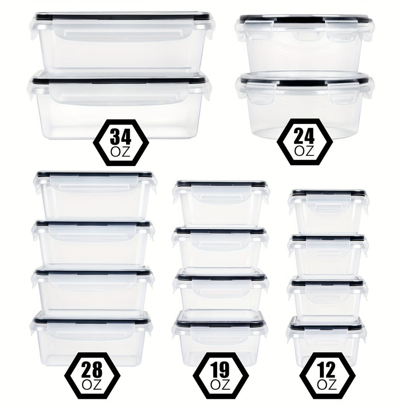 32pcs Contenedores de Almacenamiento de Alimentos con Tapas (16 Contenedores + 16 Tapas) - Contenedores de Almacenamiento de Plástico Herméticos a Prueba de Fugas con Cierres a Presión, Contenedores de Almacenamiento Libres de BPA con Tapas