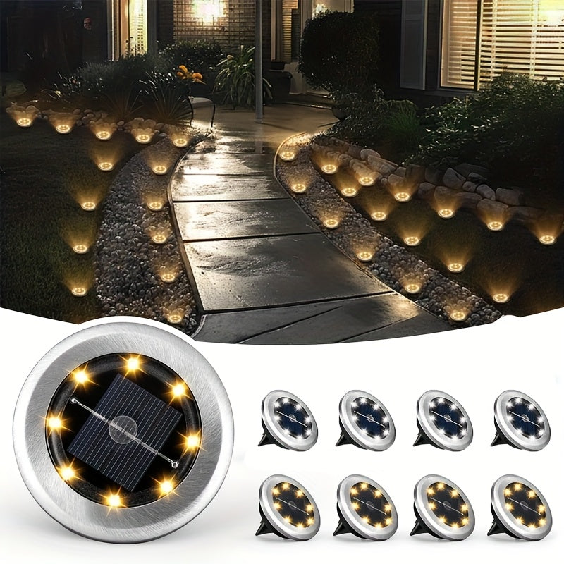 FACHOI 8 luces solares LED para exteriores, focos de jardín con sensor de luz, encendido/apagado automático, plástico resistente y acero inoxidable, duración de 8-10 horas, fácil instalación para patio, jardín, camino, terraza, césped