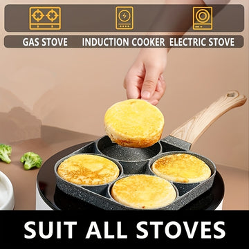 Sartén antiadherente de 4 orificios con recubrimiento de piedra Maifan - Mango de aluminio, ideal para huevos, panqueques y más - Solo lavado a mano, compatible con inducción, utensilios de cocina | Utensilios de cocina modernos | Cocina duradera
