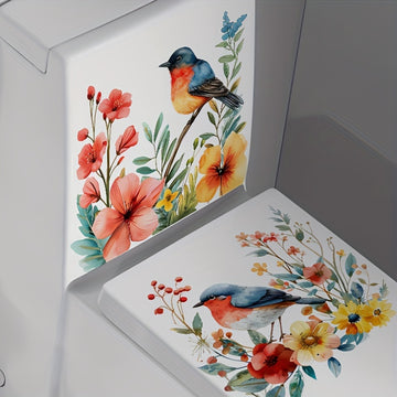 2 hermosas pegatinas de flores y pájaros para baño, adhesivos impermeables para pared de inodoro, fáciles de instalar