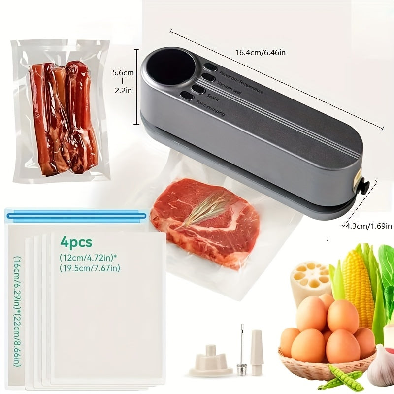 Selladora al Vacío Recargable USB, Batería de 1200mAh, Diseño Inflable y Multifuncional para Hogar y Exteriores, Ahorra Espacio, Ideal para Conservar Alimentos, Snacks, Carne, Frutas y Verduras - Voltaje de Trabajo ≤36V