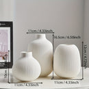 Juego de 3 Jarrones de Cerámica a Rayas Blancas – Estética Boho, Decoración Minimalista Moderna para Sala de Estar, Entrada, Mesa de Café | Diseño Geométrico Acanalado, Ideal para Decoración de Hogar a la Moda
