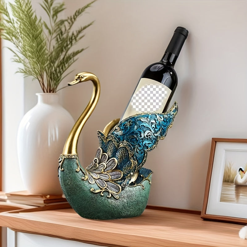 Elegante soporte de vino de cisne inspirado en Europa - Hecho de resina con detalles dorados, filas de exhibición para botellas de vino y vasos, perfecto para decorar el salón de la casa, decoración de vino.