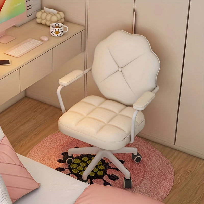 Butaca Ergonómica para Juegos de Computadora - Silla de Oficina en Blanco Crema con Estructura Metálica, Acolchado de Espuma de Alta Densidad y Soporte Trasero Sólido, Fácil Montaje para Estudio en Casa, Dormitorio o Sala de Juegos