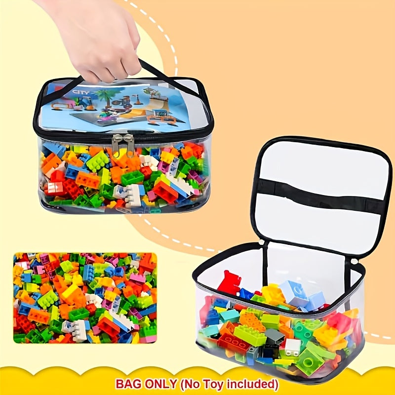Bolsa de Almacenamiento Portátil para Juguetes de Construcción - Funda Transparente Lavable con Cremallera y Tapa Resistente, Cierres Dobles Suaves, Asa de Transporte - Ligera, Sin Estampado - Ideal para Organización en Casa y Viajes