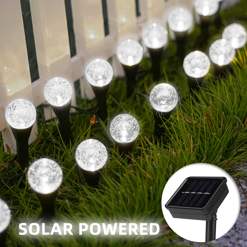 20 Piezas de Luces Solares de Bola de Cristal para Exteriores, 18.7 Pies/5.8m IPX4 con 8 Modos de Iluminación y Sensor de Luz Encendido/Apagado, para Jardín, Patio, Camino y Paisajismo