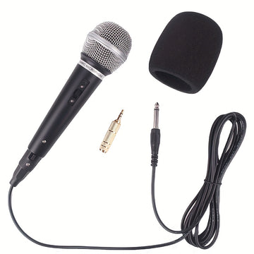Black Wired Professional Dynamic Microphone, Handheld Dynamic Mic for Portable Speakers, Compatible with 6.35Mm/0.64cm Plug, Includes 3.5Mm/0.35cm Adapter, Suitable for Electronic Keyboards, Home KTV Sound Systems, Musical Instruments, Amplifiers, Mixing