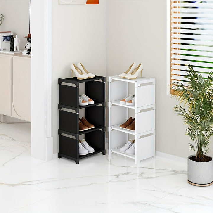 Estante para zapatos metálico ajustable de 4/6/8 niveles, sin necesidad de herramientas, portátil, ideal para dormitorios y hogar, solución de almacenamiento multinivel para tenis y calzado, diseño sencillo en blanco/negro, organizador de zapatos durader