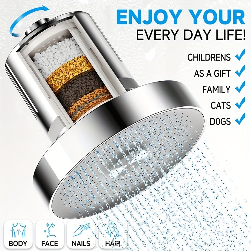 Cabezal de ducha redondo de Chrome con filtro extraíble - Purificador de agua Sprayer superior para baño, uso en el hogar, diseño de cobertura completa, purificador de agua de la cabeza de la ducha | Diseño de ducha moderna | Accesorio de ducha duradero,