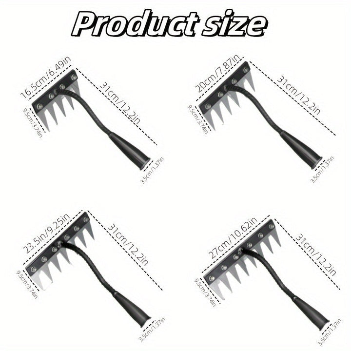 Rastrillo de jardinería de acero al carbono de alta resistencia con 5/6/7/8 dientes - Material grueso y duradero, mango ergonómico para la eficiente eliminación de malezas y suelos, herramienta de jardinería y agrícola para uso doméstico y profesional, r
