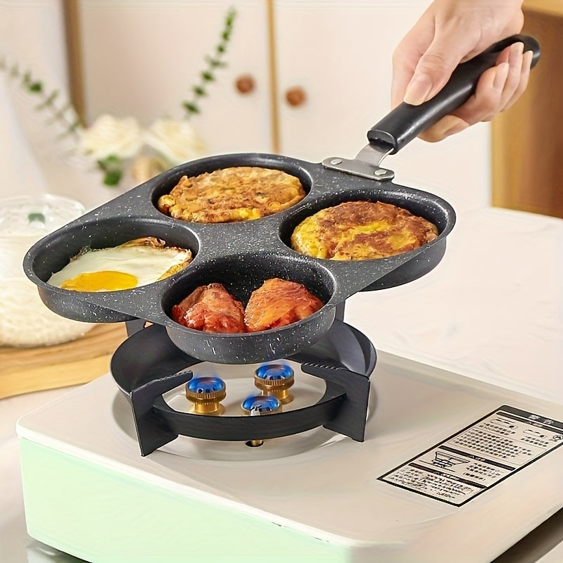 1 Sartén de hierro fundido antiadherente para tortilla, panqueques y hamburguesas, apta para estufas de gas y eléctricas, diseño de múltiples quemadores, herramienta ideal para el desayuno en la cocina, olla de cocina moderna y elegante.