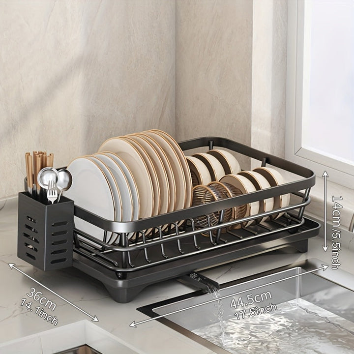 Escurridor de Platos Desmontable para Encimera, y Blanco, Ideal para Cocinas, Almacenamiento Lateral del Fregadero con Tubo de Drenaje Ajustable 360°, Esencial para Hogares Individuales o en Pareja