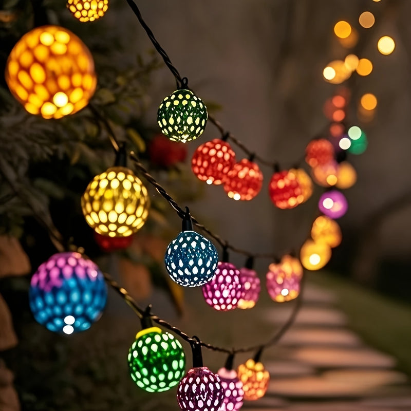 Luces de cuerda de farol moro con energía solar - Luminarias de hadas LED amarillas y doradas con cable negro, ideales para decoración al aire libre, aniversarios y ocasiones festivas, luces solares al aire libre.