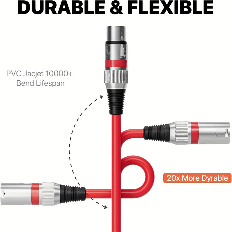 Conjunto de 2 cables para micrófono XLR, 15.24 metros - Macho equilibrado a hembra, doble blindaje con cobre libre de oxígeno y lámina de aluminio, rojo y azul, ideal para micrófonos, iluminación escénica y actuaciones en vivo