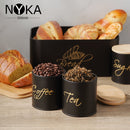 Juego de cuatro tarros para pan, azúcar y café con anillos selladores y tapas de bambú. Tapa de bambú utilizable como tabla de cortar y lavable - Ideal para Navidad/Pascua/picnics al aire libre