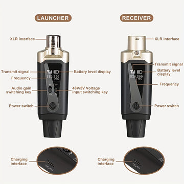 Sistema de micrófono inalámbrico LMBGM 48V, XLR a Lightning/Mixer/Amp de guitarra enchufado, carga USB-C, 1.0W, 2.5W potencia máxima, micrófono dinámico y capacitivo para producción de música, mejora de calidad de sonido, regalo ideal de Navidad, transmi